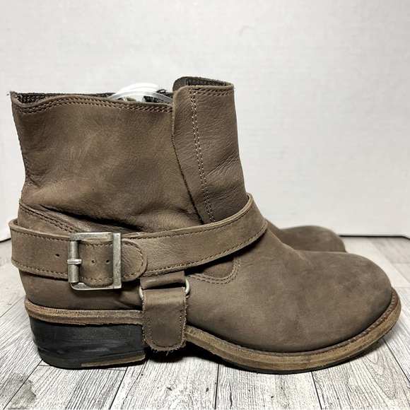 All saints Jacks Place tan distressed ankle boots heel size 38 biker grunge boho - Picture 1 of 7